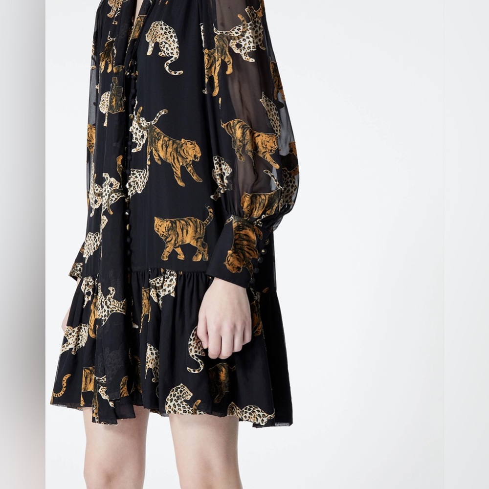 THE KOOPLES Short Black Dress with Leopard Print - Picture 5 of 7